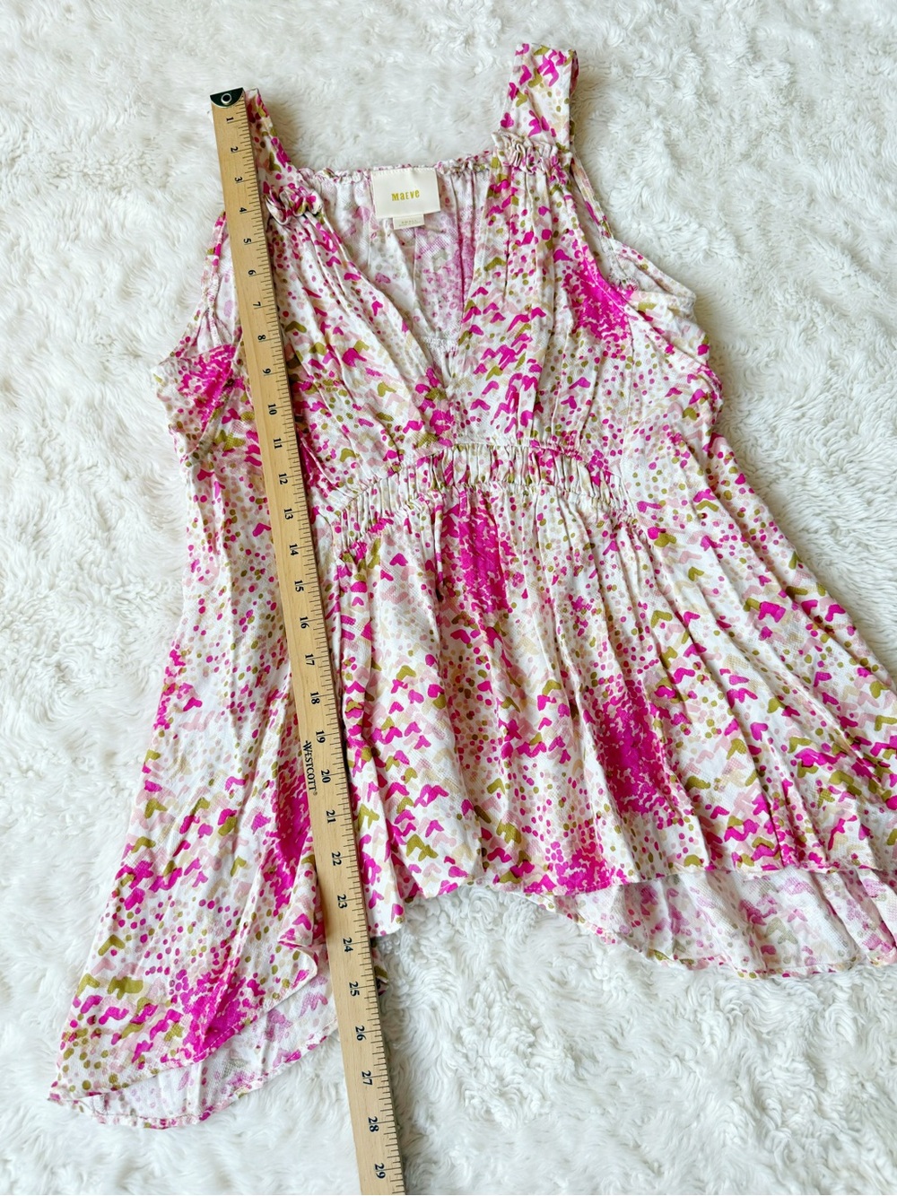 Maeve Anthropologie Woman V-Neck Ruffle Smocked Flowy Sleeveless Top SMALL Boho - Picture 6 of 8